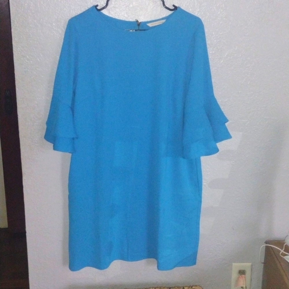 Bright Blue 3/4 Ruffle Bell Sleeve Soft Surroundings Midi Dress MP